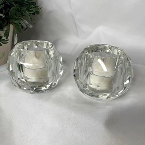 Set of 2 Shannon crystal faceted prism votive tea candle holders